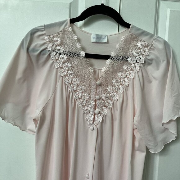 Vintage Shadowline Nightie Nightgown Robe Womens S Pink Lingerie Nylon 80s PJs - Picture 2 of 9